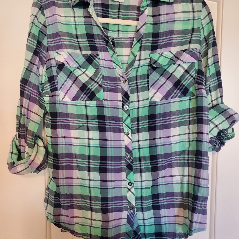 Purple & Mint Green Plaid Shirt